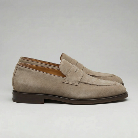 Men's Beige Suede Penny Loafers