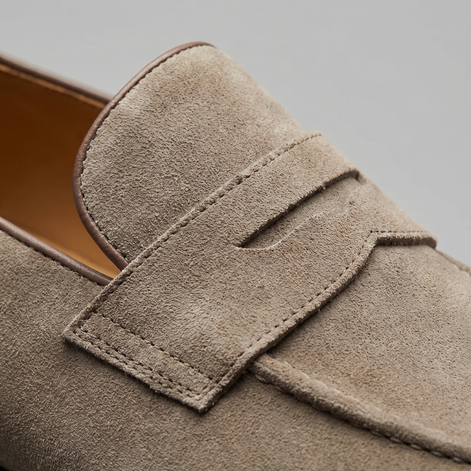 Men's Beige Suede Penny Loafers