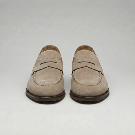 Men's Beige Suede Penny Loafers