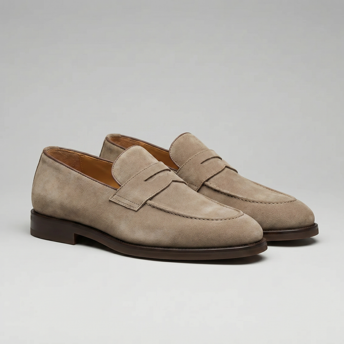 Men's Beige Suede Penny Loafers